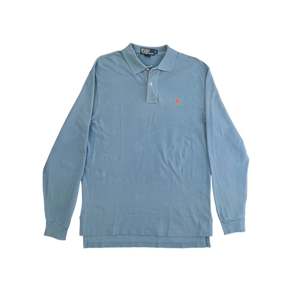 Vintage Polo Ralph Lauren Long Sleeve Shirt Mens Size M Blue Orange Pony Cotton - Picture 2 of 9